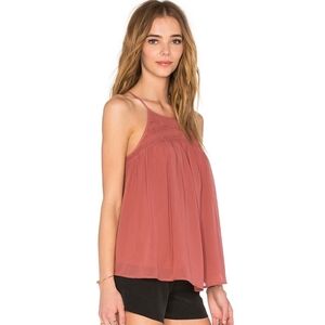 Joie Soseh Smocked Silk Sleeveless Top Burnt Terracotta Size Medium